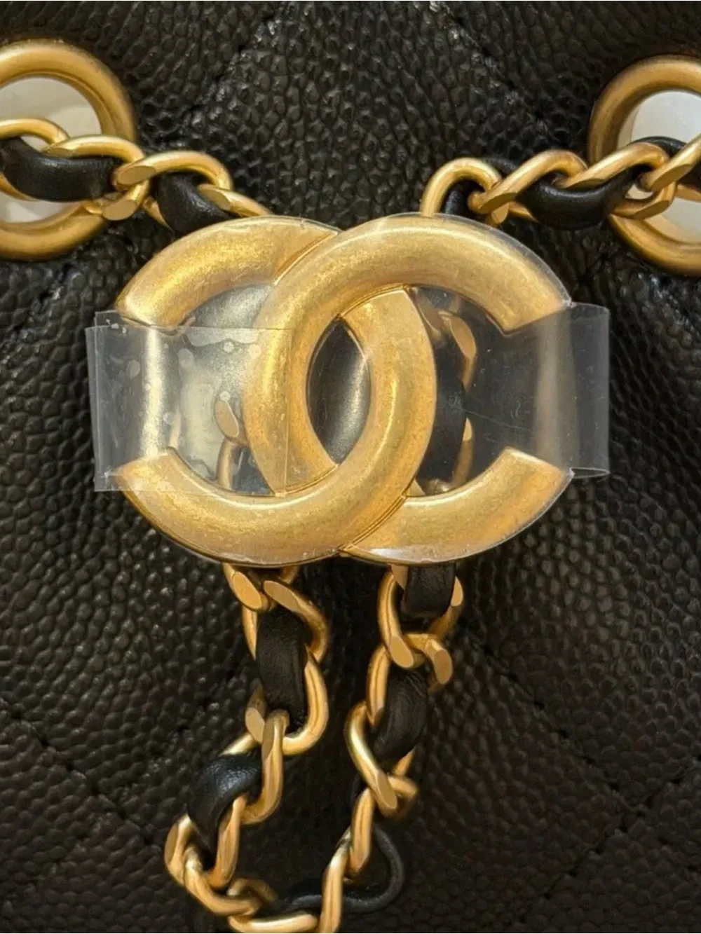CHANEL 25 Black Caviar Quilted Shoulder Bag with Gold Chain Hardware